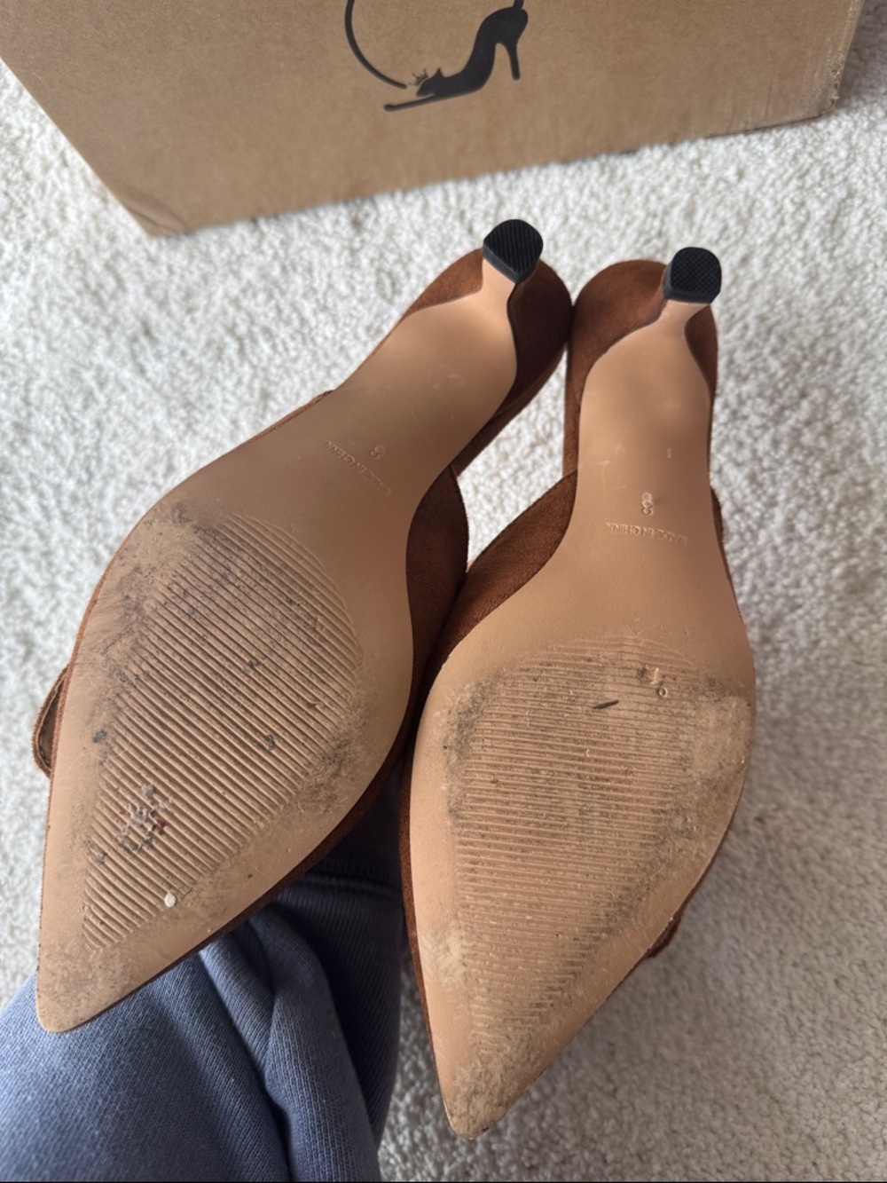Fericzot Pointed Toe Brown Suede Mules with Buckle - Picture 3 of 5